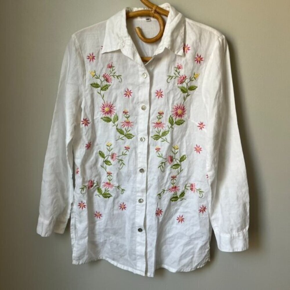 Champsely Couture White Linen Button Down Women's 36
